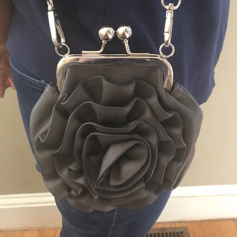 Dark Gray Rosette Crossbody Purse